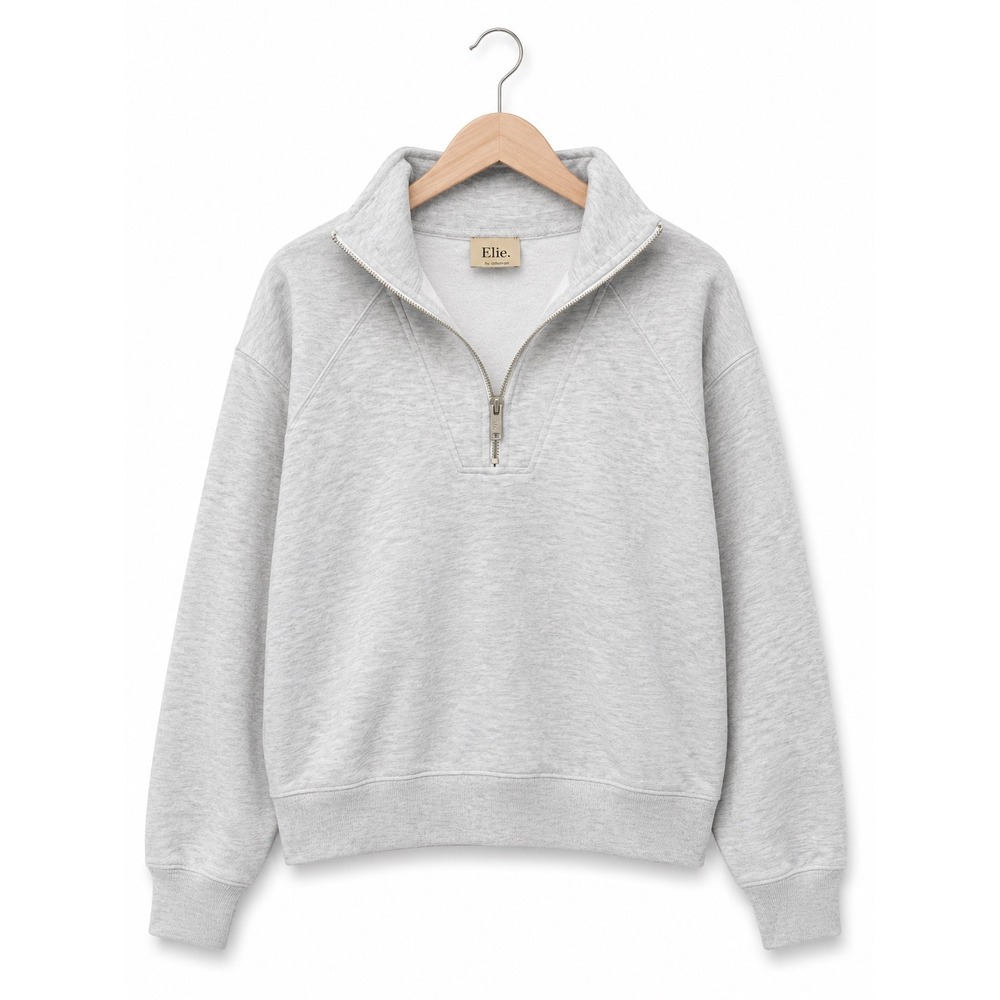 Elie Tahari Women Light Gray Heather Quarter Zip Pullover Sweatshirt Size Medium
